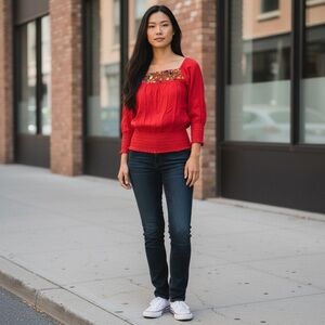 Boho Oaxaca Mexico Red Floral Top
New